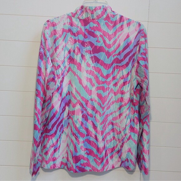 IBKUL 1/4 Zip Pullover Women's XL Pink Blue Zebra Stripes Mesh Long Sleeves Golf - Picture 4 of 9